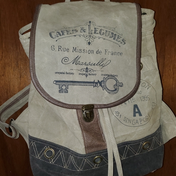 Myra Bags Cafe & Legumes Key Upcycled Canvas Backpack Bag - Picture 2 of 4